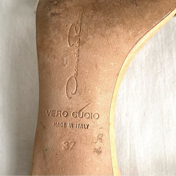 Oscar De La Renta Beaded Linen Sling Back Sandals Kitten Heels - Picture 13 of 14